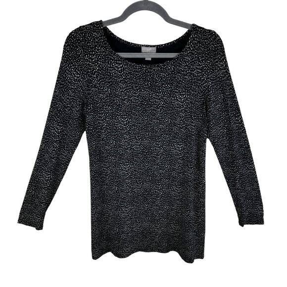 J. Jill Wearever Collection Black White Speckled Stretch 3/4 Sleeve Top Size XSP - Picture 1 of 6